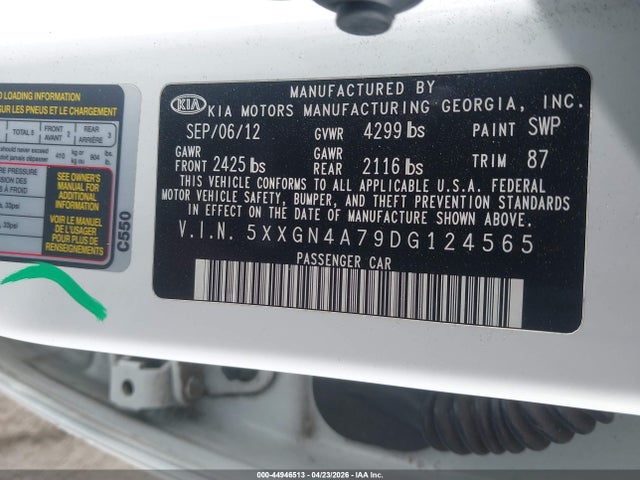Продаж на аукціоні авто 2013 Kia Optima Ex, vin: 5XXGN4A79DG124565, номер лоту: 44946513