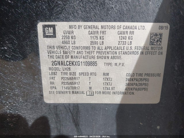 2GNALCEKXG1109885 Chevrolet EQUINOX LT