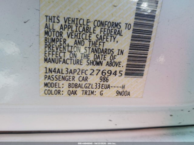 Aukcja sprzedaży 2015 Nissan Altima 2.5 S, vin: 1N4AL3AP2FC276945, numer aukcji: 44946548