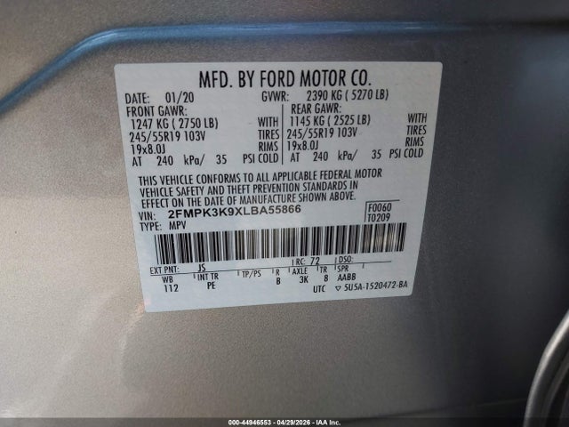 2FMPK3K9XLBA55866 Ford Edge Titanium