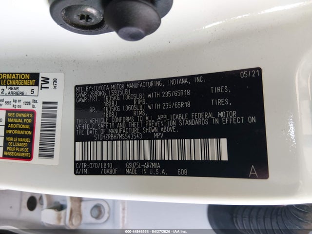 Toyota Highlander Xle 2021 5TDHZRBH7MS543543 Image 9