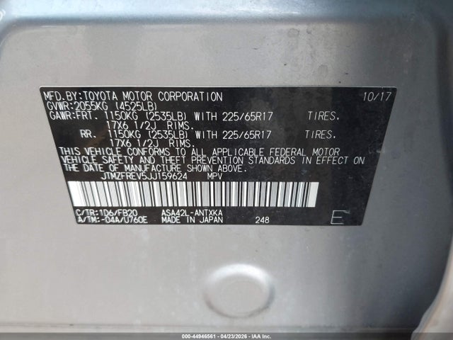 Aukcja sprzedaży 2018 Toyota Rav4 Le, vin: JTMZFREV5JJ159624, numer aukcji: 44946561