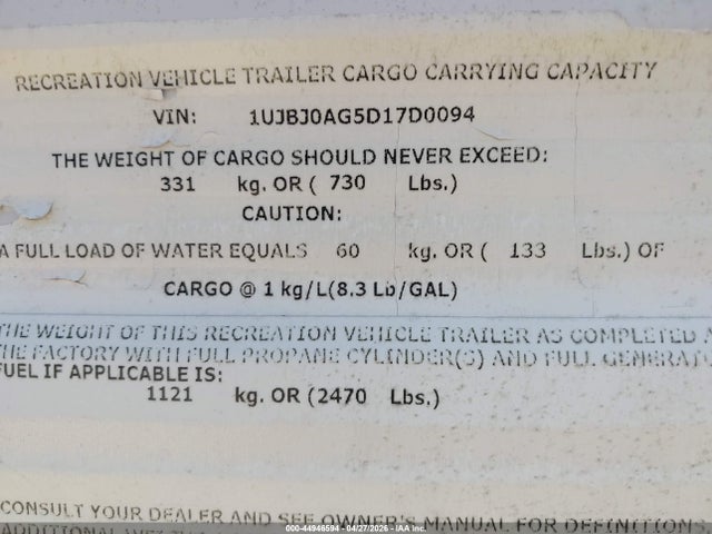 Продажа на аукционе авто 2013 Jayco Jayfl184bh, vin: 1UJBJ0AG5D17D0094, номер лота: 44946594