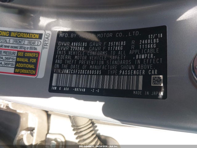 JHMZC5F3XKC000505 Honda Clarity Plug-in Hybrid Touring