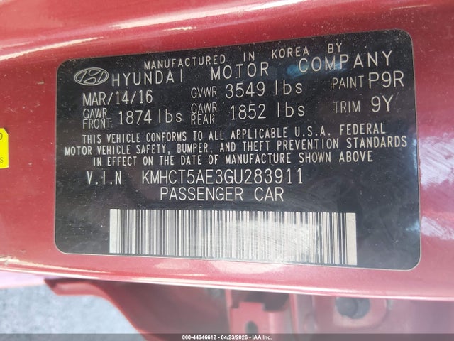 KMHCT5AE3GU283911 Hyundai ACCENT SE