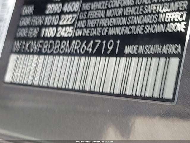 Aukcja sprzedaży 2021 Mercedes-benz C 300 Sedan, vin: W1KWF8DB8MR647191, numer aukcji: 44946618