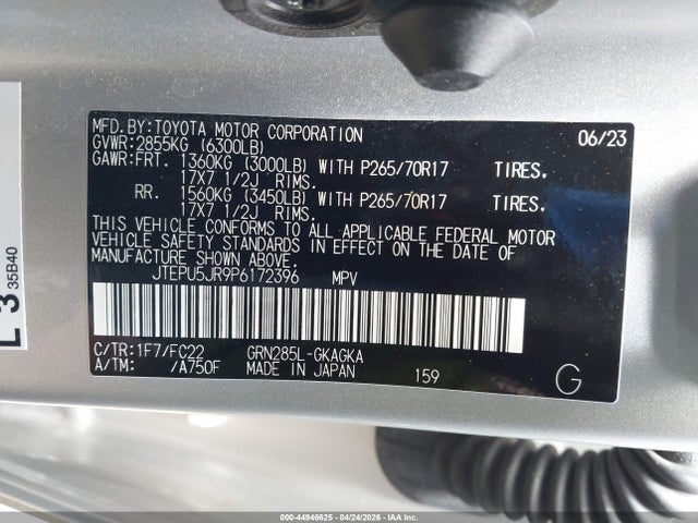 44946625 :رقم المزاد ، JTEPU5JR9P6172396 vin ، 2023 Toyota 4runner Trd Off Road مزاد بيع