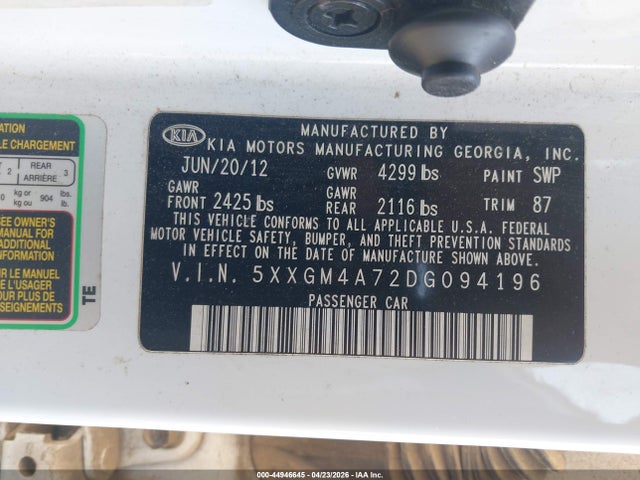 Продаж на аукціоні авто 2013 Kia Optima Lx, vin: 5XXGM4A72DG094196, номер лоту: 44946645