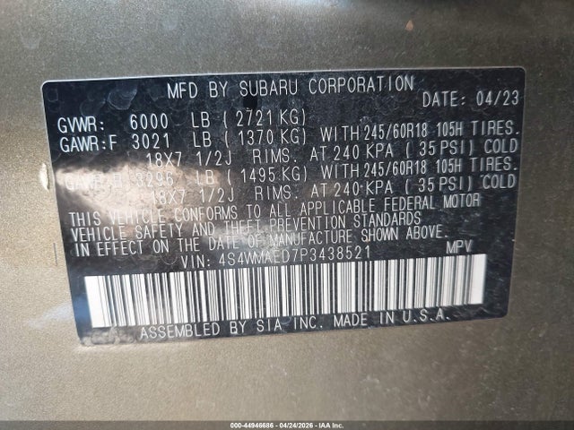 4S4WMAED7P3438521 Subaru Ascent Premium 7-passenger