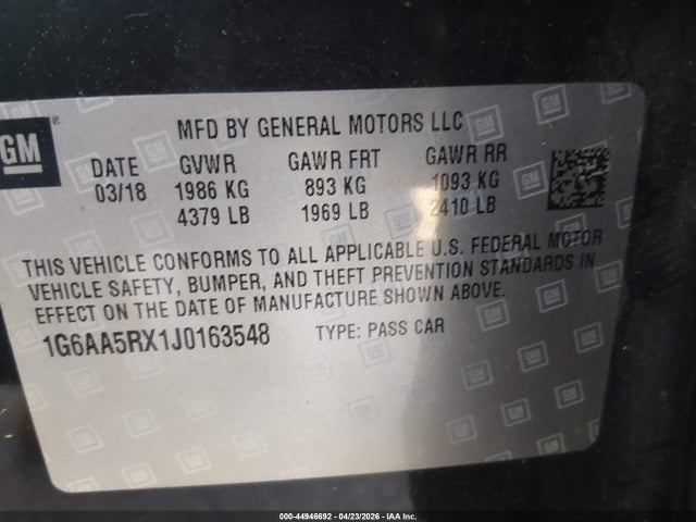 Продажа на аукционе авто 2018 Cadillac Ats Standard, vin: 1G6AA5RX1J0163548, номер лота: 44946692