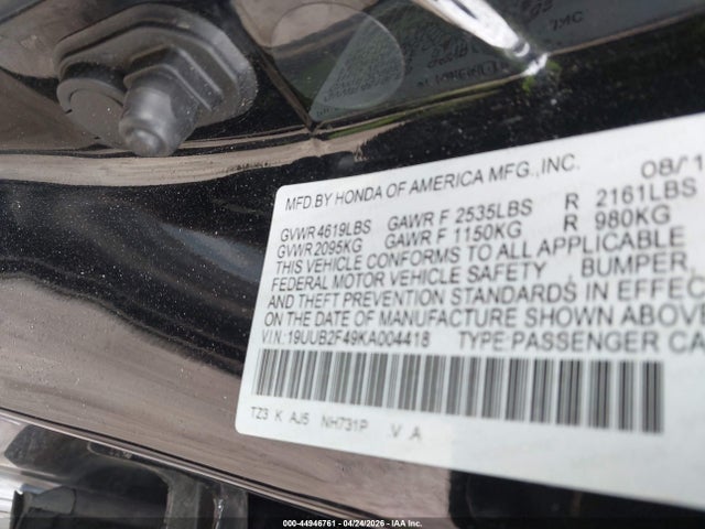 44946761 :رقم المزاد ، 19UUB2F49KA004418 vin ، 2019 Acura Tlx Tech Pkg مزاد بيع