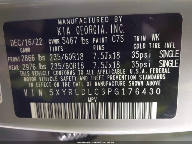 2023 Kia Sorento X-line S მანქანა იყიდება აუქციონზე, vin: 5XYRLDLC3PG176430, აუქციონის ნომერი: 44946762