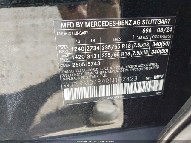 Aukcja sprzedaży 2024 Mercedes-benz Eqb 300 Suv 4matic, vin: W1N9M0KB9RN107423, numer aukcji: 44946773