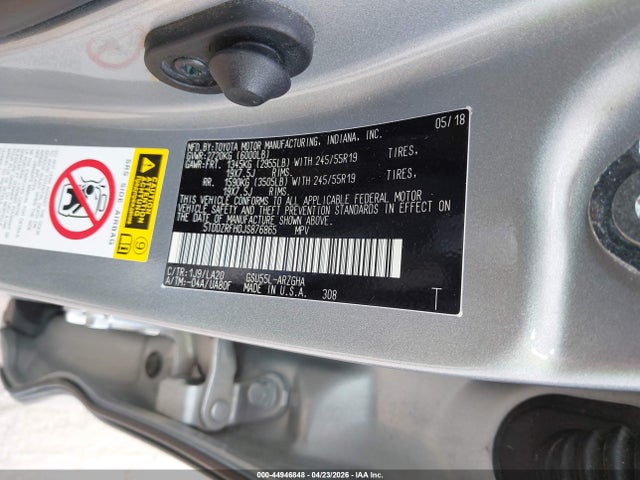 Toyota Highlander Limited Platinum 2018 5TDDZRFH0JS876865 Image 9