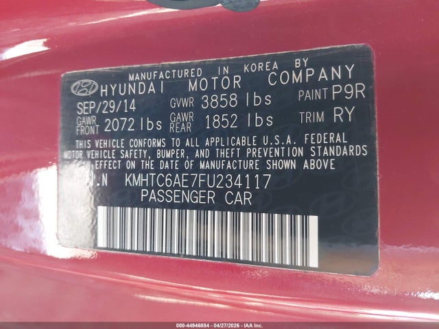 Aukcja sprzedaży 2015 Hyundai Veloster Turbo, vin: KMHTC6AE7FU234117, numer aukcji: 44946884