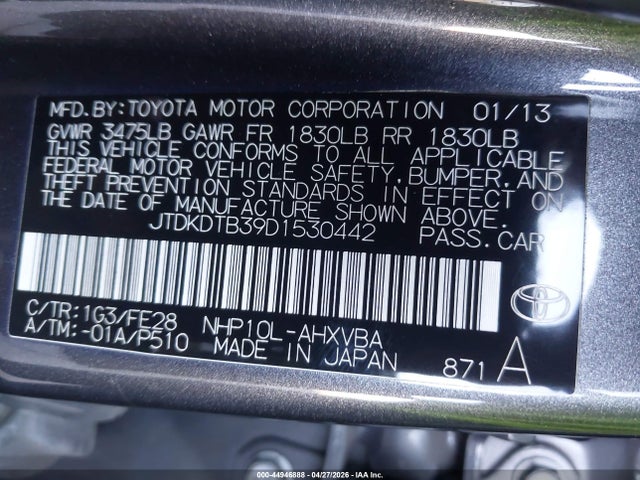 Aukcja sprzedaży 2013 Toyota Prius C One, vin: JTDKDTB39D1530442, numer aukcji: 44946888