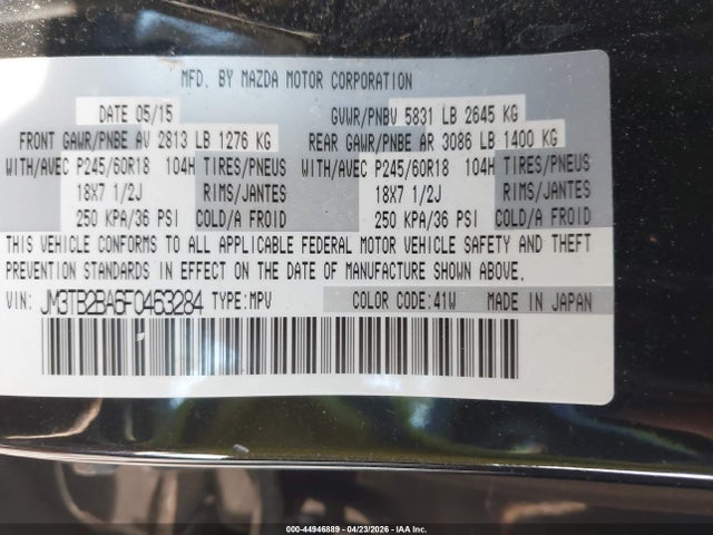 Aukcja sprzedaży 2015 Mazda Cx-9 Sport, vin: JM3TB2BA6F0463284, numer aukcji: 44946889