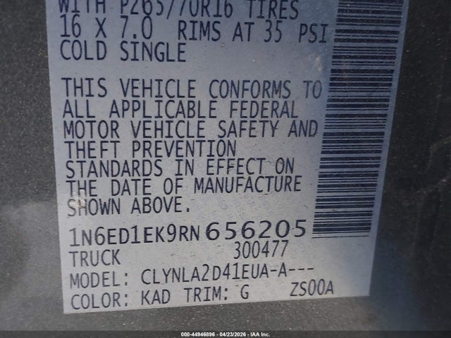 2024 Nissan Frontier S 4x4 მანქანა იყიდება აუქციონზე, vin: 1N6ED1EK9RN656205, აუქციონის ნომერი: 44946896