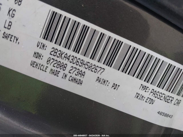 44946937 :رقم المزاد ، 2B3KA43D69H502677 vin ، 2009 Dodge Charger Se مزاد بيع