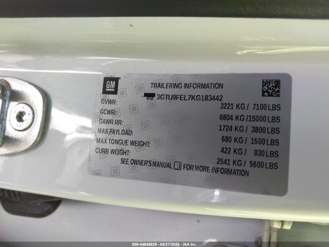 Продаж на аукціоні авто 2019 Gmc Sierra 1500 Denali, vin: 3GTU9FEL7KG183442, номер лоту: 44946939