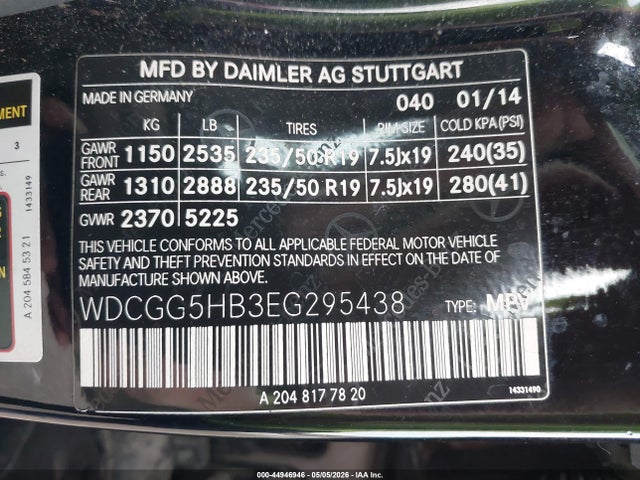 44946946 :رقم المزاد ، WDCGG5HB3EG295438 vin ، 2014 Mercedes-benz Glk 350 مزاد بيع