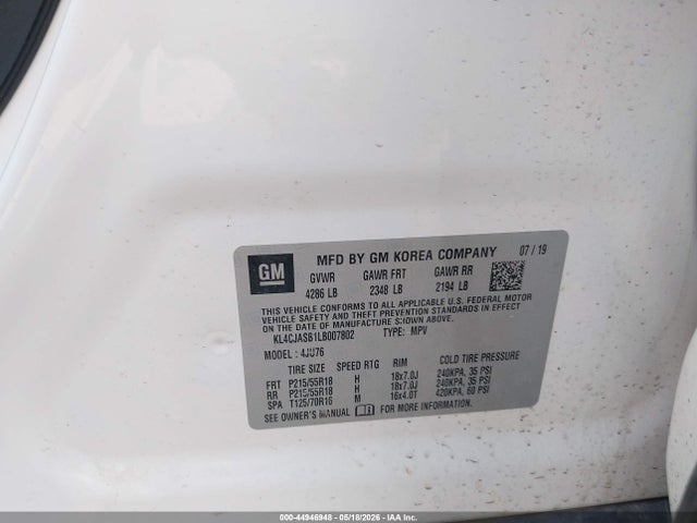 2020 Buick Encore Fwd Preferred მანქანა იყიდება აუქციონზე, vin: KL4CJASB1LB007802, აუქციონის ნომერი: 44946948