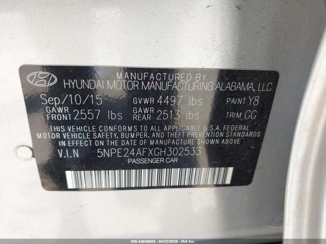 5NPE24AFXGH302533 Hyundai SONATA SE