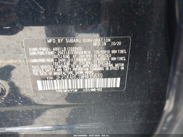 Продаж на аукціоні авто 2021 Subaru Forester Sport, vin: JF2SKARC1MH435639, номер лоту: 44946964