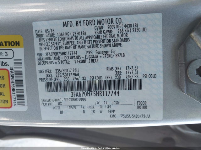 3FA6P0H75HR117744 Ford FUSION SE