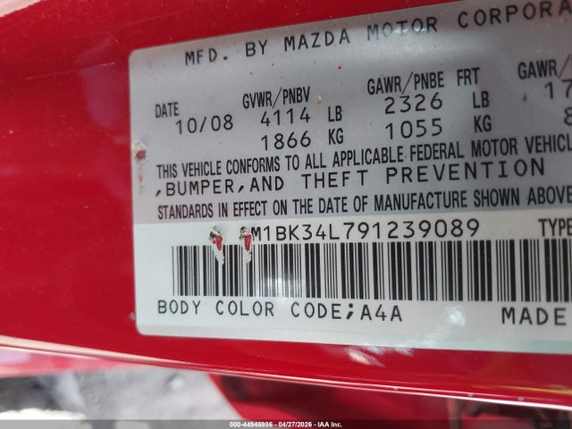 2009 Mazda Mazdaspeed3 Grand Touring მანქანა იყიდება აუქციონზე, vin: JM1BK34L791239089, აუქციონის ნომერი: 44946986