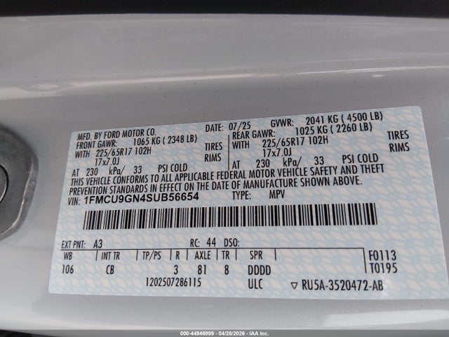 Aukcja sprzedaży 2025 Ford Escape Active, vin: 1FMCU9GN4SUB56654, numer aukcji: 44946999