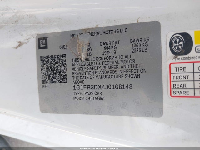 2018 Chevrolet Camaro 1lt მანქანა იყიდება აუქციონზე, vin: 1G1FB3DX4J0168148, აუქციონის ნომერი: 44947034