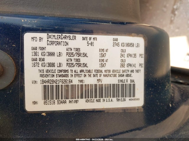 Продаж на аукціоні авто 2001 Dodge Durango, vin: 1B4HR28N21F626164, номер лоту: 44947043
