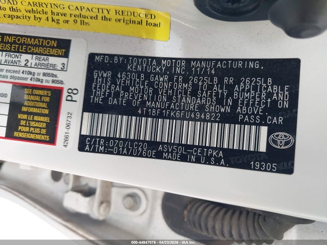 4T1BF1FK6FU494822 Toyota CAMRY XSE