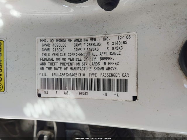 Aukcja sprzedaży 2009 Acura Tl 3.5, vin: 19UUA862X9A021310, numer aukcji: 44947087
