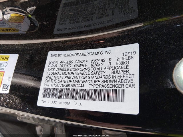Aukcja sprzedaży 2020 Honda Accord Sport, vin: 1HGCV1F39LA042043, numer aukcji: 44947123