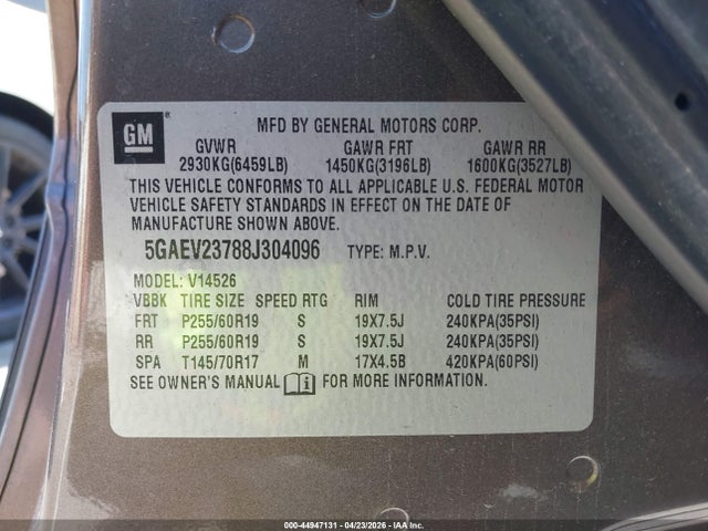Aukcja sprzedaży 2008 Buick Enclave Cxl, vin: 5GAEV23788J304096, numer aukcji: 44947131
