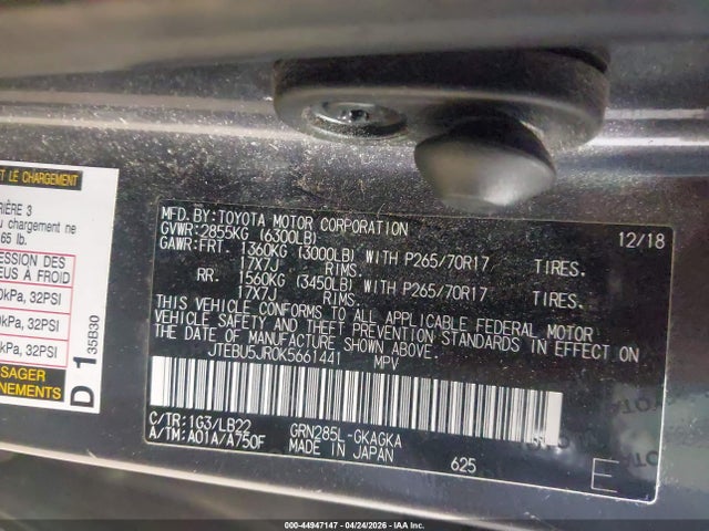 Aukcja sprzedaży 2019 Toyota 4runner Sr5 Premium, vin: JTEBU5JR0K5661441, numer aukcji: 44947147