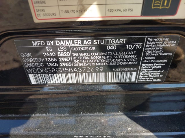44947155 :رقم المزاد ، WDDNG8GB5BA372699 vin ، 2011 Mercedes-benz S 550 4matic مزاد بيع