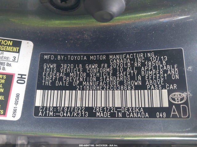 2014 Toyota Corolla S Plus მანქანა იყიდება აუქციონზე, vin: 2T1BURHE2EC038683, აუქციონის ნომერი: 44947166