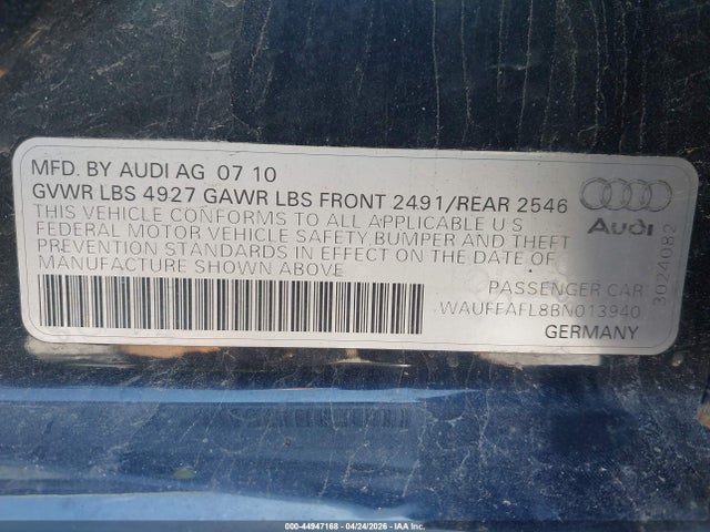 Aukcja sprzedaży 2011 Audi A4 2.0t Premium, vin: WAUFFAFL8BN013940, numer aukcji: 44947168