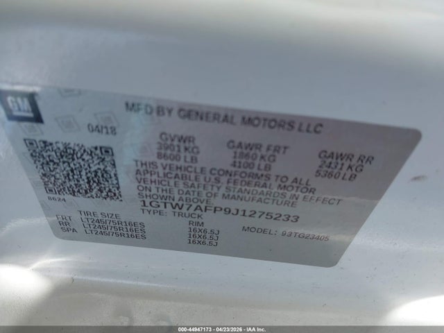 Aukcja sprzedaży 2018 Gmc Savana 2500 Work Van, vin: 1GTW7AFP9J1275233, numer aukcji: 44947173