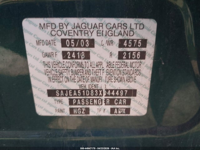 44947179 :رقم المزاد ، SAJEA51D83XD44497 vin ، 2003 Jaguar X-type 2.5 مزاد بيع