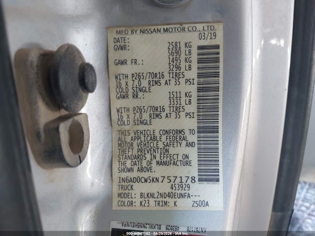 Nissan Frontier Sv 2019 1N6AD0CW5KN757178 Image 9
