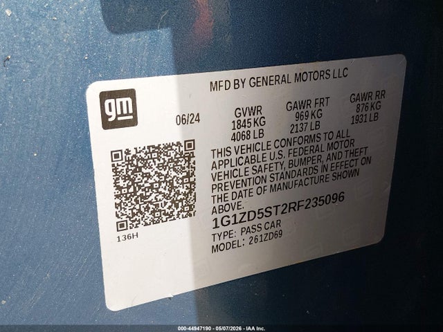 44947190 :رقم المزاد ، 1G1ZD5ST2RF235096 vin ، 2024 Chevrolet Malibu Fwd 1lt مزاد بيع