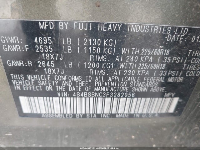 Продажа на аукционе авто 2015 Subaru Outback 2.5i Limited, vin: 4S4BSBNC3F3282056, номер лота: 44947201