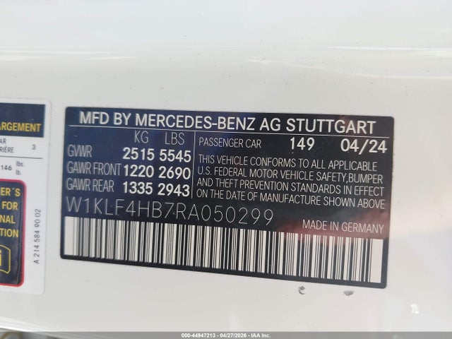 44947213 :رقم المزاد ، W1KLF4HB7RA050299 vin ، 2024 Mercedes-benz E 350 مزاد بيع