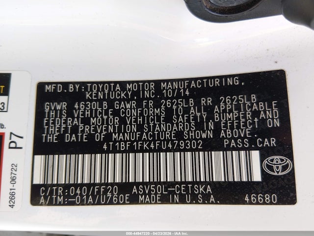 Toyota CAMRY SE 2015 4T1BF1FK4FU479302 Image 9