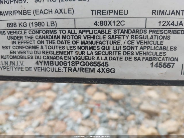 2023 Trailer Canyon Single Axle მანქანა იყიდება აუქციონზე, vin: 4YMBU0618PG065545, აუქციონის ნომერი: 44947223