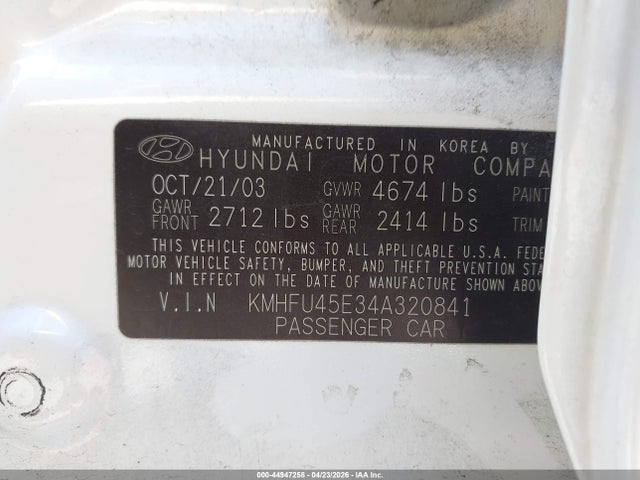 Aukcja sprzedaży 2004 Hyundai Xg350 L, vin: KMHFU45E34A320841, numer aukcji: 44947258